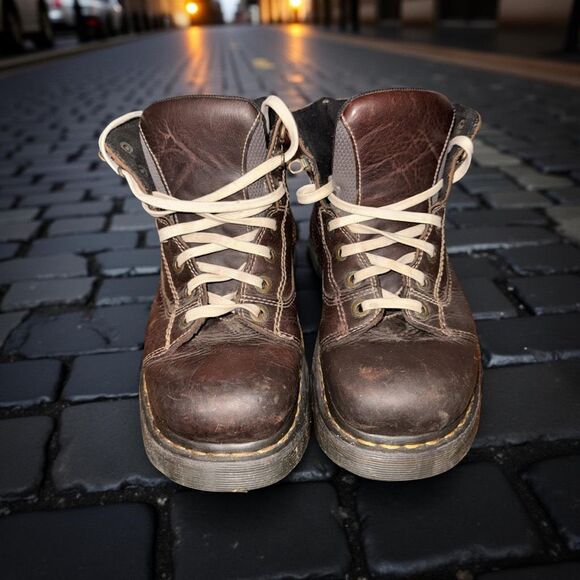 Dr. Martens 8A08 Y2K No Slip Air Wair Brown Leather Work Boots Size 10 - Picture 1 of 10